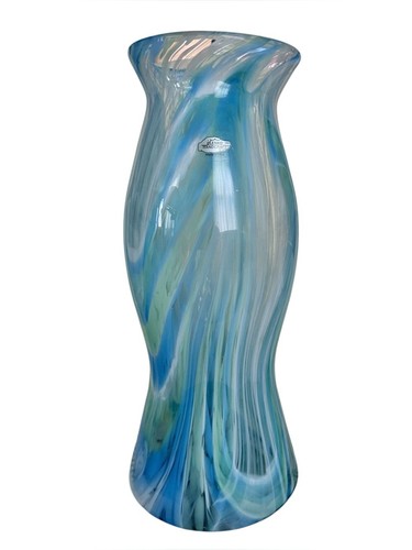 Vintage Blenko Hourglass Swirl Large Vase Blue