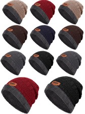 12 Pcs Winter Beanie Bulk for Men Women, Fleece Inner Warm Hat Homeless Donat...
