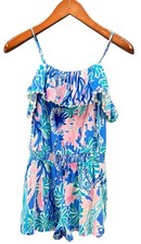 Lilly Pulitzer Lioni Tank Romper Girls XL 12-14 Floral Pockets