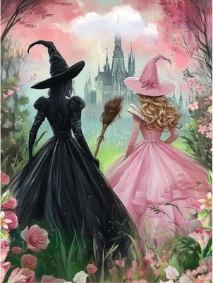 Wizard of Oz Wicked Witch & Glinda the Good 5D Diamond Drill Dot Gem Kit Flowers
