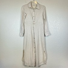 Sim & Sam Dress Women's Beige Neutral Shirt Button Front Twist Midi Small