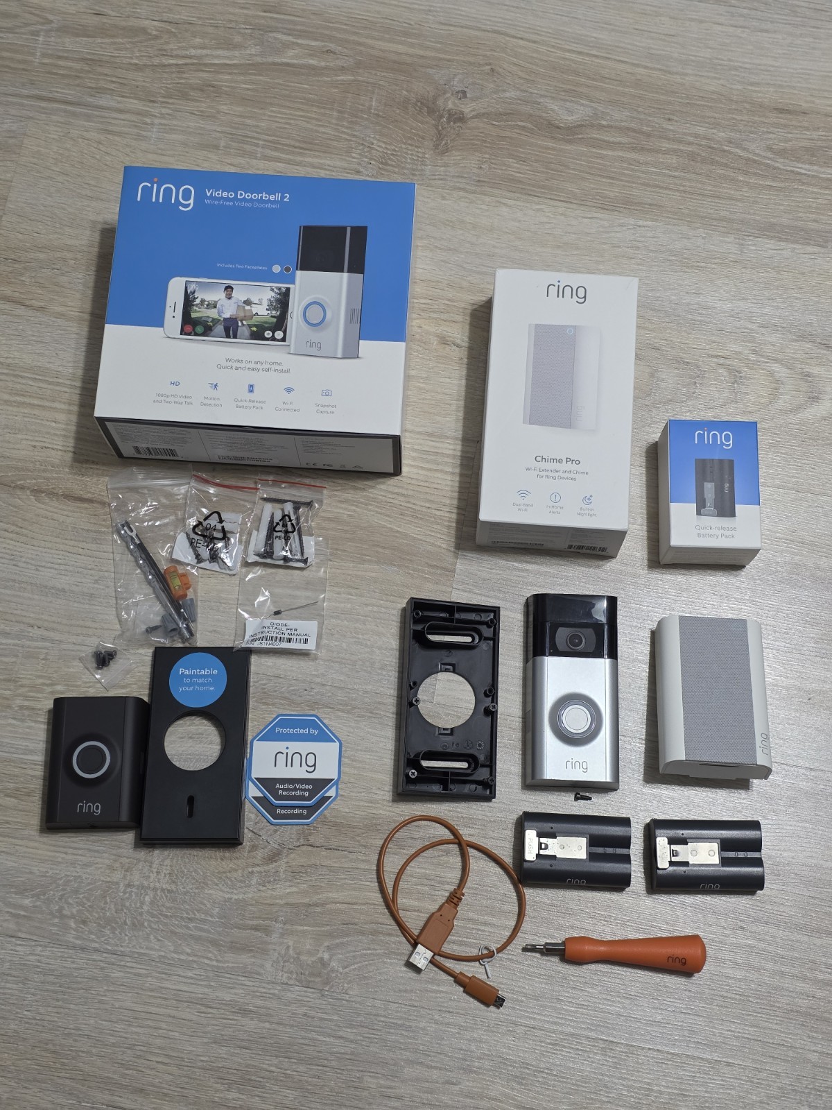 Ring Video Doorbell 2 with all accessories, Extra Battery, C