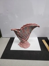 Vintage Royal Haeger-Royal Hickman USA Pink/BLueDouble Leaf Fan Vase 9"