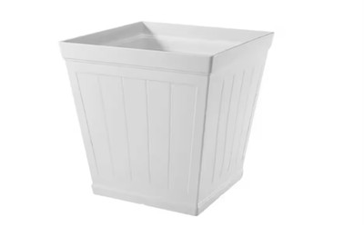 Square Planter White Resin Lightweight Outdoor UV Resistant Garden 14 20 in