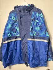 Vintage 90s Windbreaker Jacke M Oversize Blau Abstract Festival Gorpcore Marcel