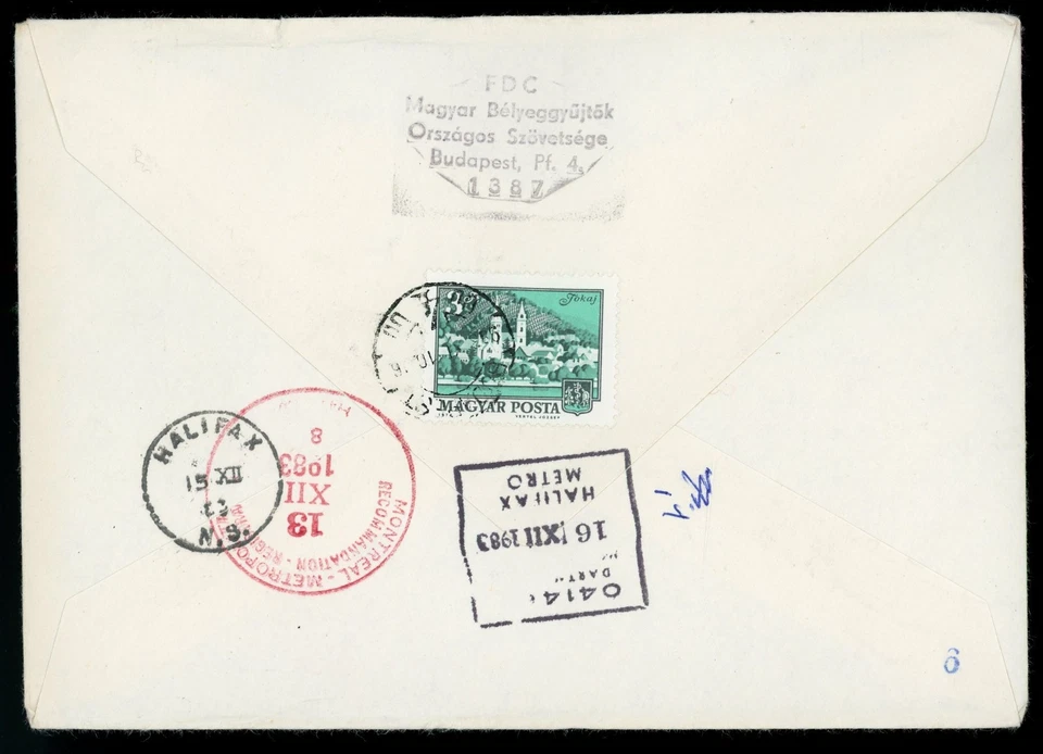 HUNGARY 1983 REGISTERED FDC TO DARMOUTH CANADA, WORLD COMMUNICATIONS YEAR ! LO94 - Image 2 of 2