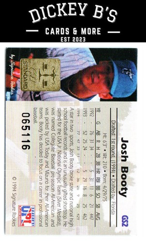 1994 Signature Rookies Gold Standard Gold Signature #GS2 Josh Booty Marlins - Picture 2 of 2