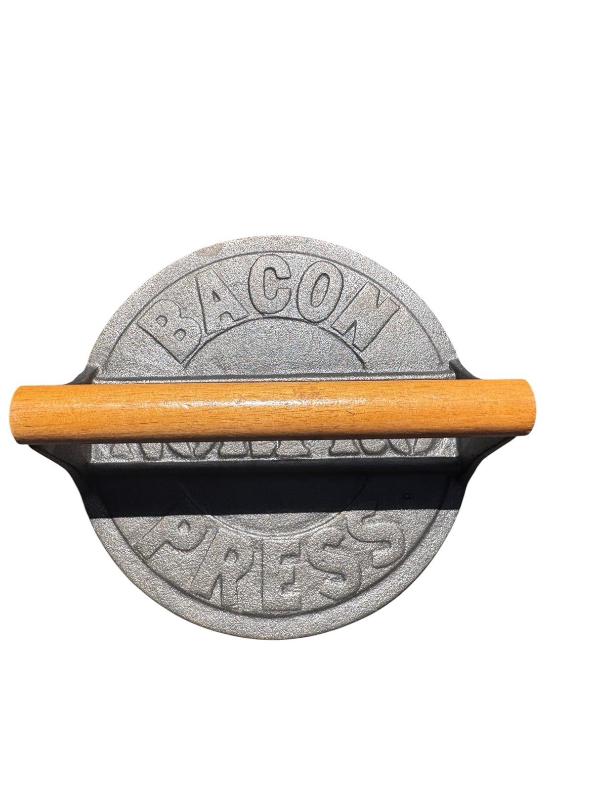Vintage Cast Iron Bacon Press Grill Press 8 in Round with Wood Handle