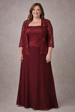 Burgundy Mother of the Bride Dress Size 12 Lace Jacket 2 Pc Formal Evening Gown