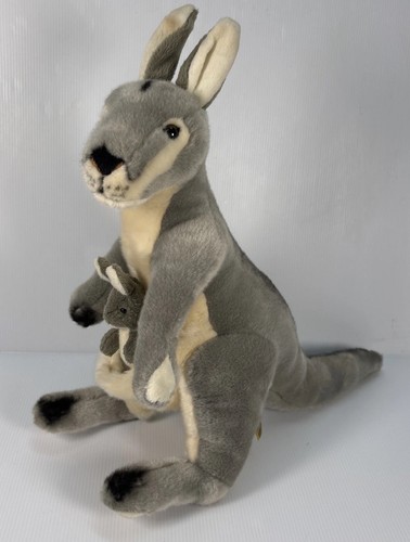 BOCCHETTA TRUDY Realistic GREY KANGAROO WITH JOEY LARGE SOFT PLUSH TOY 17"/43CM