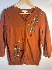 Christopher Banks Floral Cardigan M Rust CottageCore Embroidered Sweater