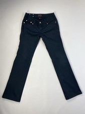 Roberto Cavalli Made in Italy Dark Blue Stretch Pants Size 29 Gold Logo