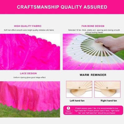 Belly Dance Faux Silk Veil Fans,1Pair National Dance Dancing Long Bamboo Fan