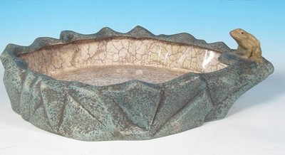 Amphora Works Riesser Bohemian Czech Nouveau Art Pottery Figural Frog Flat Bowl