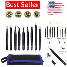 9PCS Precision Tweezers Set - Anti-Static Stainless Steel Kit for Crafts