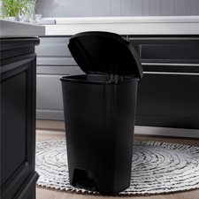 Kitchen Trash Can,12.1 Gallon Plastic Step Garbage Bin with Foot Pedal Lid,Black