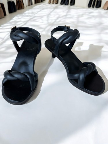 Vionic Angelica Sandals 7 Braided Kitten Heels Black Leather Strappy Open Toe - Picture 3 of 9