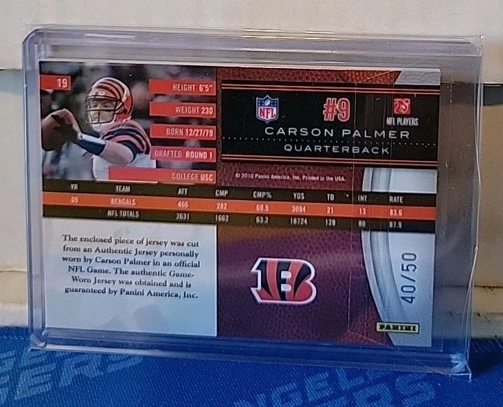 2010 Panini Limited Threads Prime /50 Carson Palmer #19 - Image 2 of 2