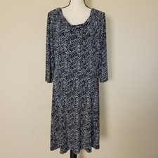 Tahari Arthur S Levine 14 Cowl Neck Swing Dress 3/4 Sleeve Black White Stretch