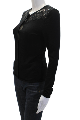 Elie Tahari Womens Wool Long Sleeve V-neck Lace Knit Top Black Size XS - Picture 2 of 5