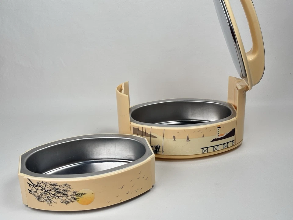 Bandejas de caja de almacenamiento Bento apilables vintage de 2 niveles con mango de melamina comida fría caliente Foto 3 de 4