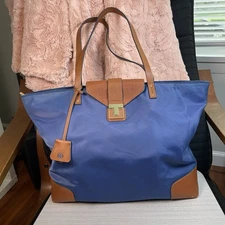 $275 TORY BURCH Womens Blue Nylon Weekender Handbag Purse Extra Large