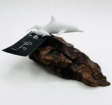 NEW Elegant John Perry Sculpture Two Nautical White Dolphins, Ocean Art 3”x6”