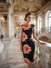 Tahari Black Midi Dress With Pink Floral Print Size 14