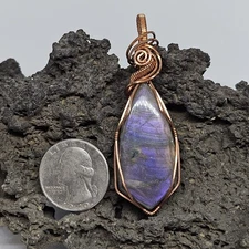 Trekntreasures Handmade Pendant #208 Purple Labradorite Shield Pure Copper Wrap