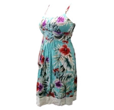 Roz & Ali Babydoll Dress Womens 10 Colorful Hawaiian Tie Waist Milkmaid Back Zip