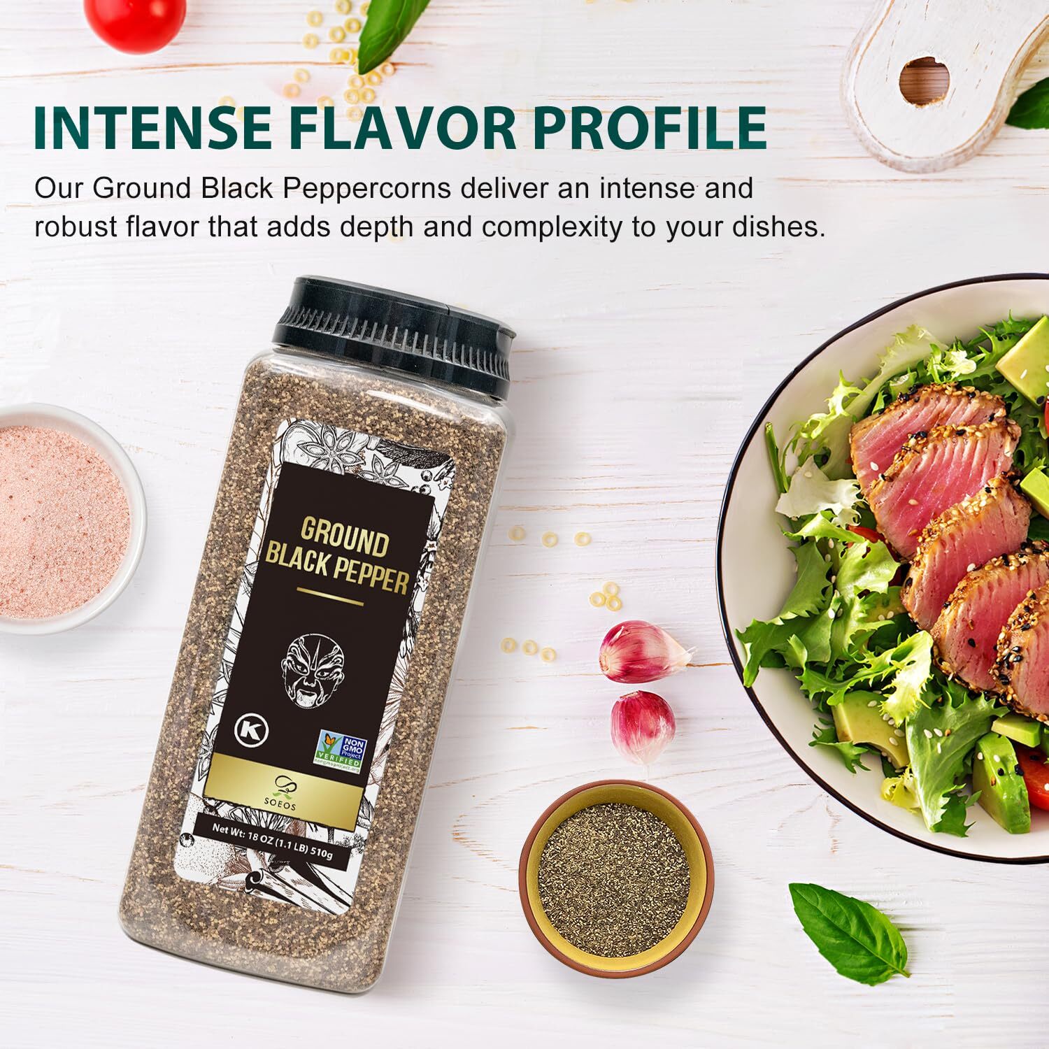 Himalayan Pink Salt Fine 39 oz+Ground Black Peppercorns 18 oz for Grinder Refill