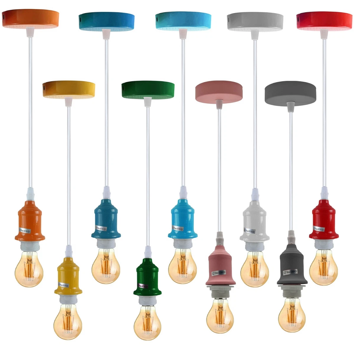 E27 Ceiling Pendant Light Vintage Industrial Lamp Bulb Holder Hanging Retro Lamp