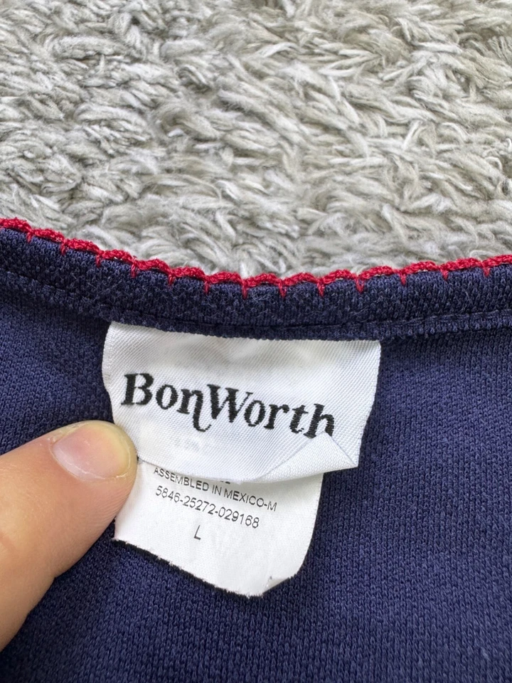 Suéter Bon Worth Mujer Grande Azul Marino Floral Bordado Abuela Cuello Redondo De Colección Foto 3 de 4