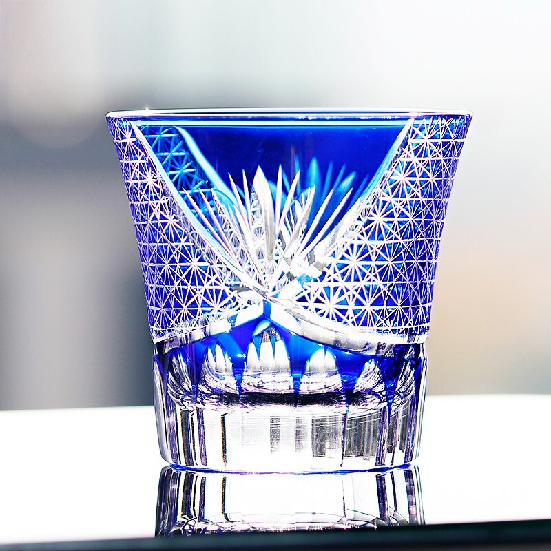 Vintage Bohemian Blue Whisky Glass/Juice Cup Hand Cut Clear 8oz Perfect For Gift-image