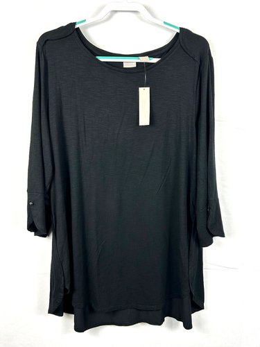 Chicos 4 Zenergy Envelope Hem Tunic Top Sz 20 22 Black 3/4 Tulip Sleeve NEW