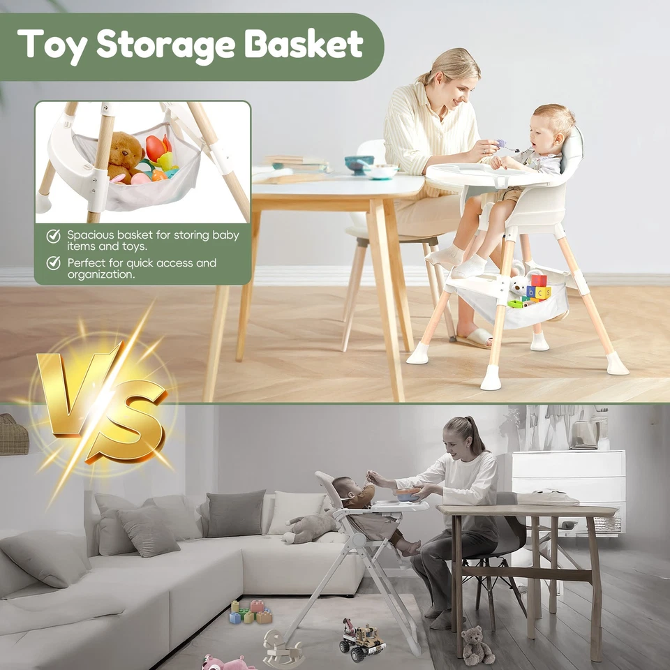 Baby High Chair High Chairs for Babies Toddlers Convertible 4-in-1 Highchairs - Image 4 of 4