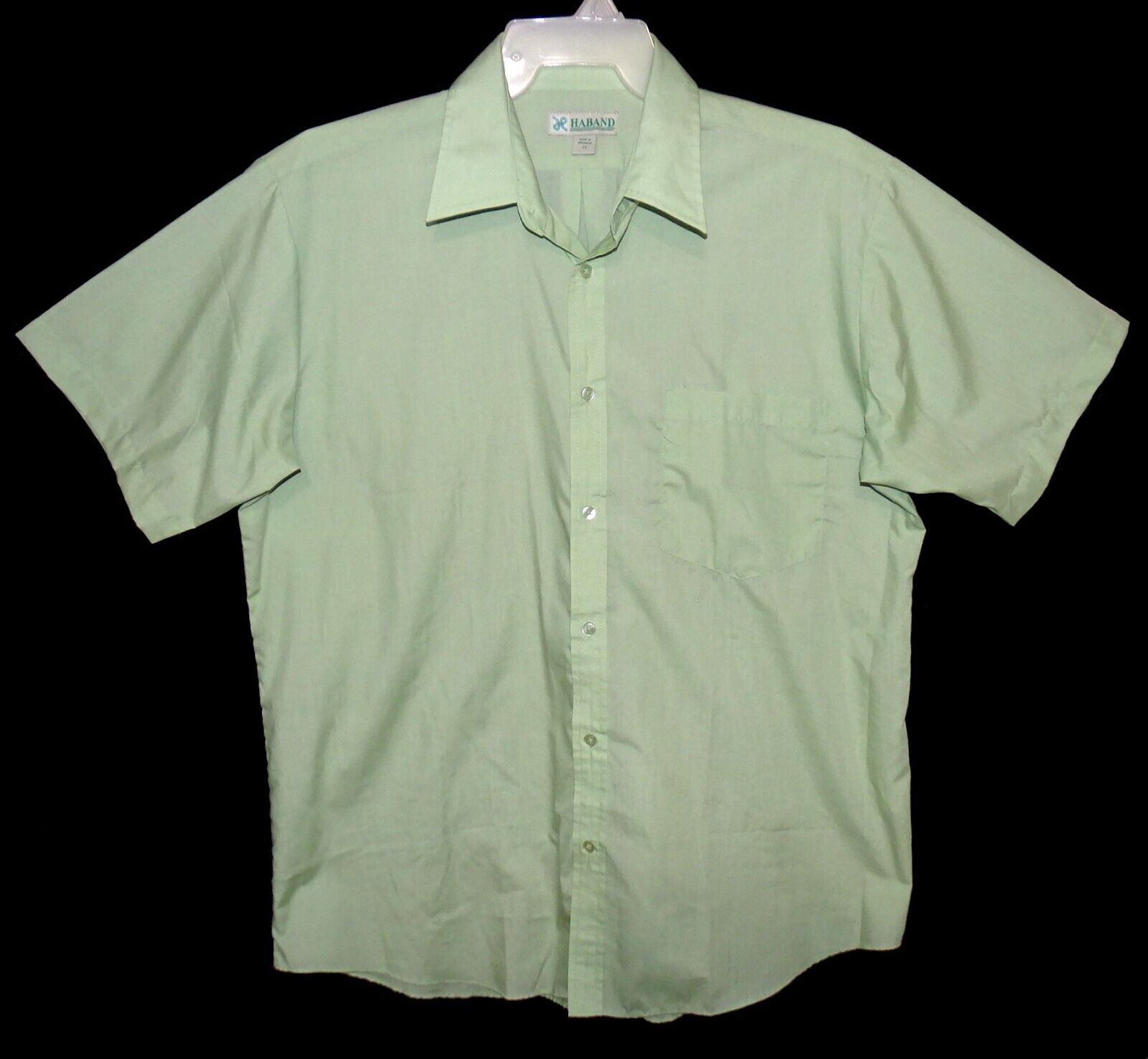 Sz 17 Haband Short Sleeve Dress Shirt Lime Green Poly/Cotton