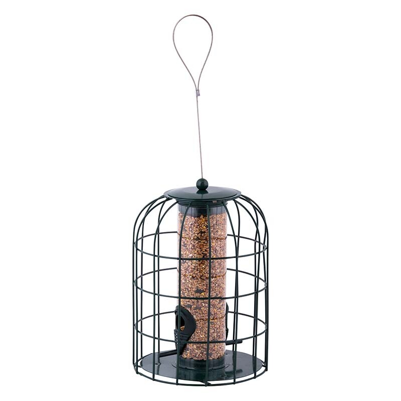 Squirrel Proof Hanging Bird Seed Silo Feeder Garden Wild Birds Green Metal