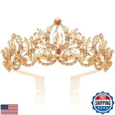 Exacoo Gold Tiara for Women Champagne Crown for Girls with Comb Wedding Princ