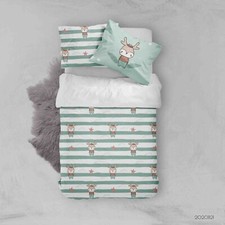3D Deers Cartoon Pattetn Green Quilt Cover Set Duvet Cover Bedding Pillowcases
