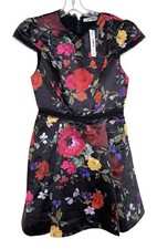 Alice Olivia Dress Womens Size 6 Emmy Floral Cap Sleeve Painterfly Black Red