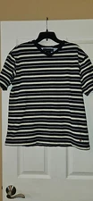 Vintage 90s Tommy Hilfiger Blue Striped V Neck Mens Large Shirt