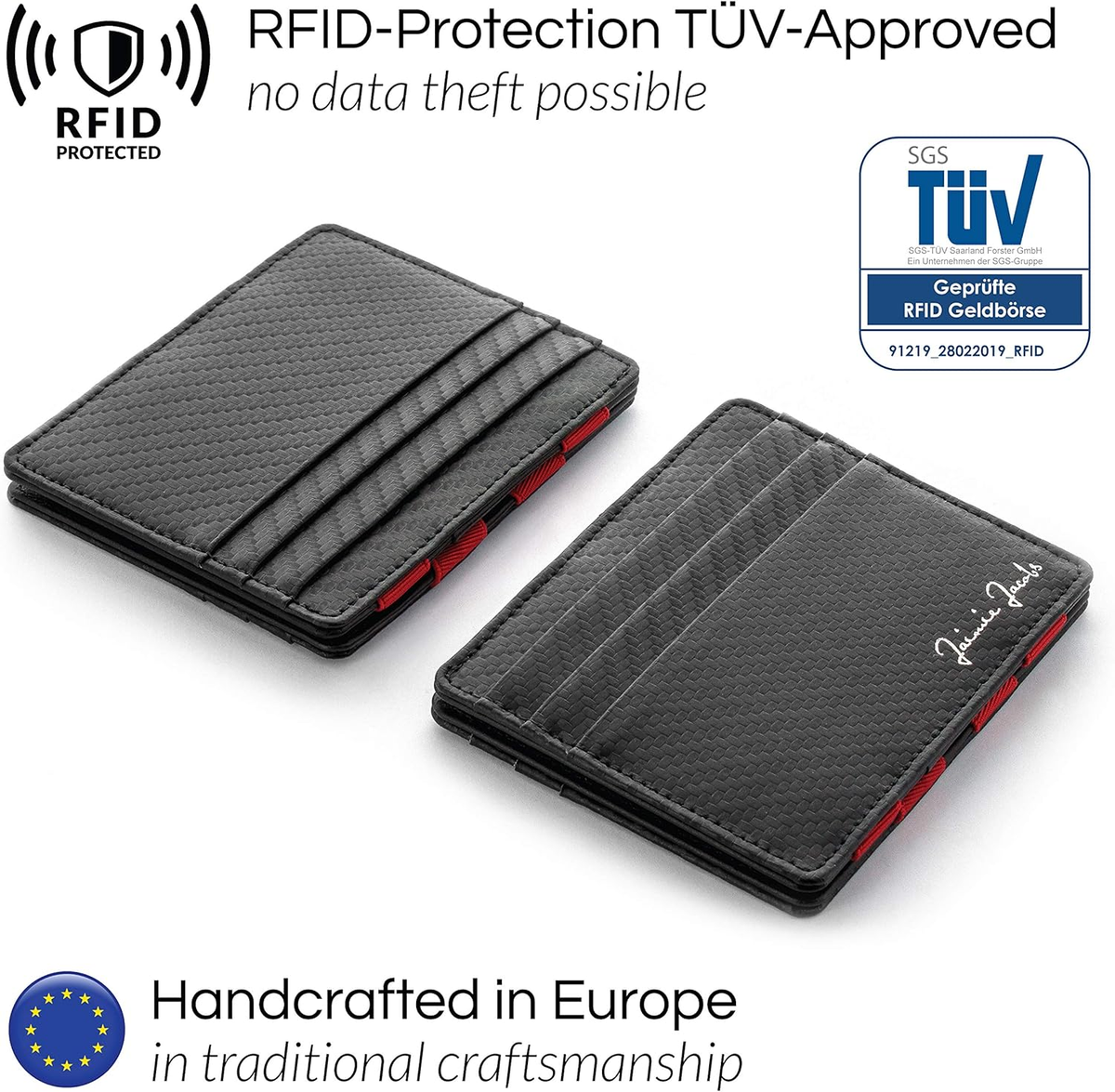 Portafoglio Uomo Slimstar Jaimie Jacobs Sottile Con Protezione RFID - Per Fino A 11 Carte, Portamonete, Design Elegante, Fatto A Mano In Europa