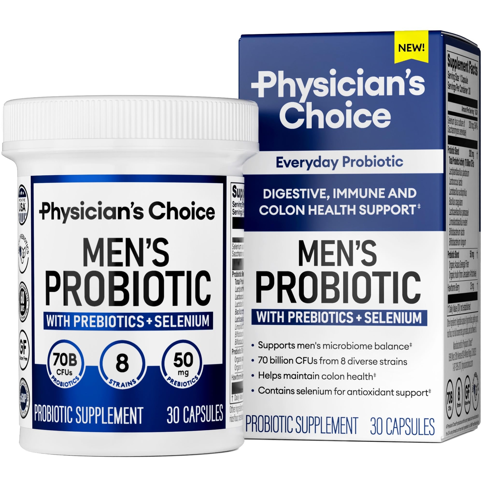 Probiotics for Men - 70 Billion CFU - 8 Strains - w/Selenium & Organic Prebio...