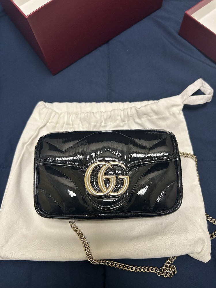 Gucci Gg Marmont Super Mini Patent Shoulder Bag Women's Black