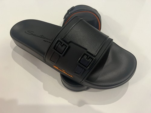 NIB Santoni Men's Edison-Tpun01 Slip On Pool Slide Sandals US 12 Black - Picture 6 of 8