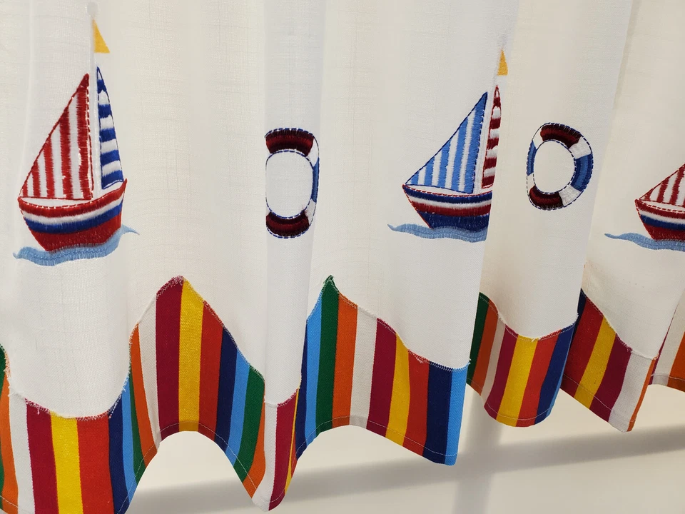 Newport Tela Bordada Velero Náutico Playa Rayas Cenefa o Niveles Foto 3 de 4