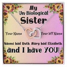 My Un-Biological Sister Double Heart Necklace Personalized Bff gift FREE SHIP