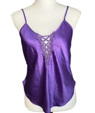 Vtg 80s 90s Purple Camisole Fairycore Satin Lace Trim Coquette Fairy Renaissance