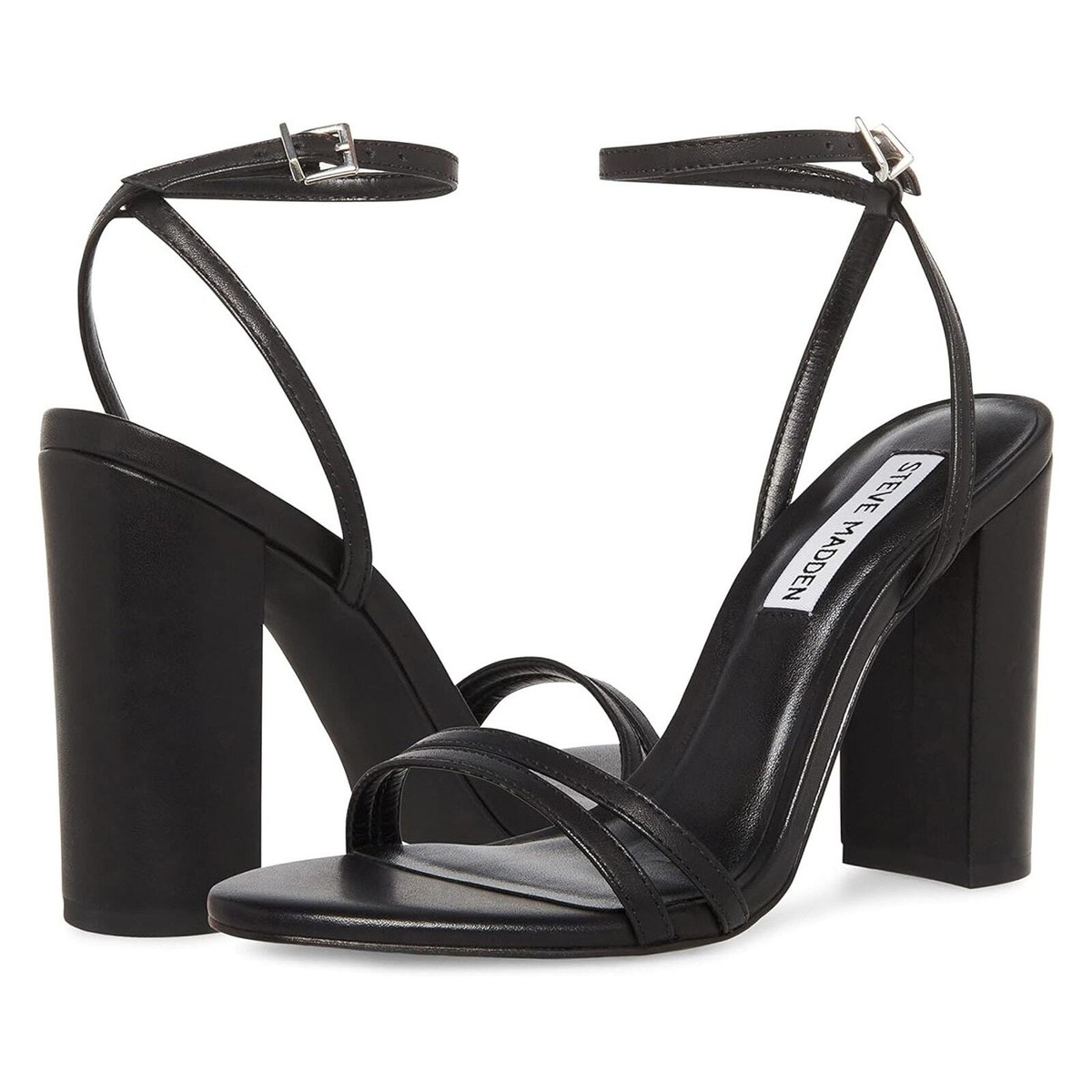 Steve Madden Women High Heel Ankle Strap Sandal Candid Size US 10M Black  Leather